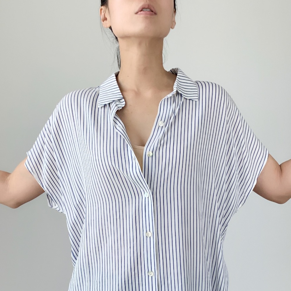 Ultra soft  stripes blouse top with collar - Picture 4 of 8
